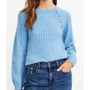 LOFT Blue Jeweled Button Knit Acrylic Blend Sweater Long Sleeve Size Large
